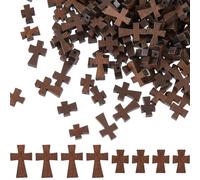Hobbspring 160Pcs Small Cross Bead with Hole Natural Wood Crucifix Bead for Crafts Necklace Keychain Charm Easter Egg Fillers Coconut Brown Crosses Pendants for DIY Jewelry