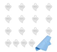 Hobbspring 16Pcs 925 Sterling Silver Heart Charms Small Silver Heart Tags Metal Stamping Heart Blanks Flat Heart Charm Chain End with 1Pcs Polishing Cloth for Necklace Bracelet Earring