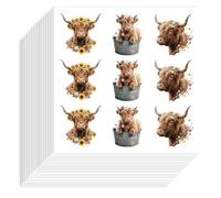 Hobbspring 180Pcs Highland Cow Stickers 2.5cm Self-Adhesive Paper Decorative Stickers Waterproof Flower Cow Planner Decals for Scrapbook Journal Crafting Party Gift Bag Decor