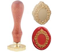 Hobbspring 1pc 3D Vintage Texture Wax Sealing Stamp Photo Frame Wax Seal Stamp 25mm Removable Brass Head Stamp with Wooden Handle for Envelopes Invitation Card Gift Decoration Back to School