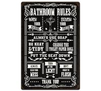 Hobbspring 1pc Bathroom Rules Wall Art Poster 20x30cm Vintage Metal Tin Sign Funny Toilet Decoration Signs with 4 Pre-Drilled Holes for Washroom Restroom Wall Home Decor