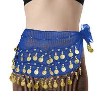 Hobbspring 1pc Belly Dance Hip Scarf Chiffon Belly Dancing Scarf 136cm Royal Blue Belly Dancing Skirt with Gold Coins Skirt Costume for Women Yoga Belly Dancing Outfits