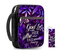 Hobbspring 1pc Bible Covers 30.5x22cm Purple Leaves Carrying Book Case God is Within Her She Will Not Fall Church Bag Bible Protective with Handle and Zippered Pocket for Men Women