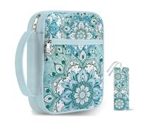 Hobbspring 1pc Bible Covers with Handle 30.5x22cm Lotus Large Zippered Carrying Book Case Turquoise Bible Protective with Pocket and Bookmarks for Bible Note Books Carrying Accessories Back to School