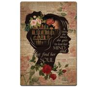 Hobbspring 1pc Books Into The Library Vertical Poster 30x20cm Vintage Metal Tin Sign Book Dictionary Wall Decor with 4 Pre-Drilled Holes for Home Kitchen Decor