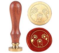 Hobbspring 1pc Cat Paw Wax Sealing Stamp Vintage Wax Seal Stamp 25mm Removable Brass Head Stamp with Wooden Handle for Invitations Envelope Card Gift Wedding Decoration Back to School