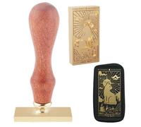 Hobbspring 1pc Cat Wax Seal Stamps Rectangle Sun Sealing Wax Stamp Vintage Tarot Card Seal Stamp 45x23mm Removable Brass Stamp Head with Wooden Handle for Envelopes Invitation Decor Back to School