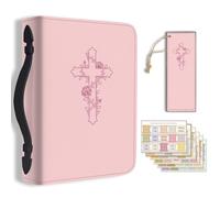 Hobbspring 1pc Cross Large Bible Cover 20.3x28.5x5.9cm PU Leather Bible Case with Bookmark Pink Cross with Rose Bible Carrying Case for Women Men Christian Bible Note Books Carrying Accessories