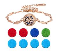 Hobbspring 1Pc Essential Oil Diffuser Bracelets Flower Stainless Steel Aromatherapy Bracelets 13.5cm Long Adjustable Oval Link Diffuser Bracelet with 8pcs Refill Pads for Women