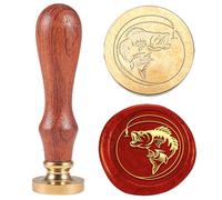 Hobbspring 1pc Fish Wax Sealing Stamp Vintage Wax Seal Stamps 25mm Removable Brass Head Stamp with Wooden Handle Invitation Card Stamps for Envelope Card Gift Decoration Back to School