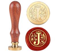 Hobbspring 1pc Initial Alphabet Wax Seal Stamp Medieval Traditional Letter J Sealing Wax Stamp 25mm Removable Brass Stamp Head with Wooden Handle for Envelopes Wedding Decoration Back to School