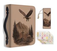 Hobbspring 1pc Large Bible Cover 20.3x28.5x5.9cm PU Leather Bible Case with Bookmark Bald Eagle Cross and Deer Carrying Case for Women Men Christian Bible Note Books Carrying Accessories