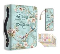 Hobbspring 1pc Large Bible Cover 20.3x28.5x5.9cm PU Leather Bible Case with Bookmark Birds and Flowers Bible Carrying Case for Women Men Christian Bible Note Books Carrying