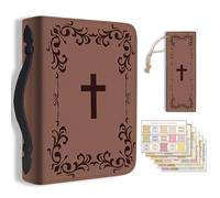 Hobbspring 1pc Large Bible Cover 20.3x28.5x5.9cm PU Leather Bible Case with Bookmark Brown Cross Damask Print Bible Carrying Case for Women Men Christian Bible Note Books Carrying