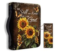 Hobbspring 1pc Large Bible Cover 20.3x28.5x5.9cm PU Leather Bible Case with Bookmark Sunflower Butterfly Bible Carrying Case for Women Men Christian Bible Note Books Carrying Accessories