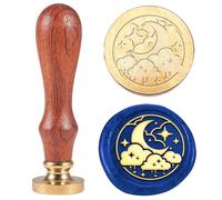 Hobbspring 1pc Moon Wax Seal Stamps Clouds with Star Sealing Wax Stamps 25mm Removable Brass Head Stamp with Wooden Handle for Envelope Wedding Invitations Christmas Thanksgiving Gift Packing