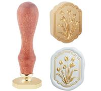 Hobbspring 1pc Orientalism Flower Wax Seal Stamps 3D Frame View Tulip Sealing Wax Stamp 23.5x23.2mm Removable Brass Stamp Head with Wood Handle for Envelopes Invitations Wedding Embellishment Decor
