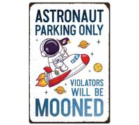 Hobbspring 1pc Outer Space Astronaut Wall Decor 20x30cm Vintage Metal Tin Sign Astronaut Parking Only Sign with 4 Pre-Drilled Holes for Bedroom Nursery Home Wall Decor