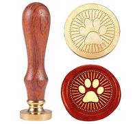 Hobbspring 1pc Paw Print Wax Sealing Stamp Vintage Dog Paw Wax Seal Stamp 25mm Removable Brass Head Stamp with Wooden Handle for Envelope Invitation Card Gift Decoration Back to School