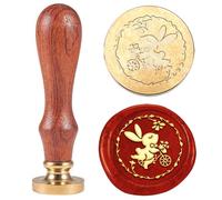 Hobbspring 1pc Rabbit Wax Sealing Stamp Easter Bunny Wax Seal Stamp Gift for Christmas 25mm Vintage Removable Brass Head Stamp with Wooden Handle for Envelope Card Gift Decoration Back to School