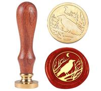 Hobbspring 1pc Raven Branches Wax Seal Stamp Crow Sealing Wax Stamps Vintage Seal Stamps 30mm Removable Brass Head Stamp with Wooden Handle for Envelope Invitation Decoration Back to School