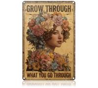 Hobbspring 1pc Rectangle Metal Tin Sign Vintage Flowers Iron Signs Poster 20x30cm Beautiful Ladies Colors Wall Art Decoration for Garden Coffee Shops Valentine's Day Gift