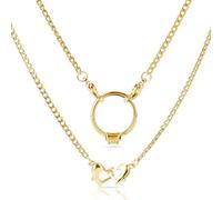 Hobbspring 1pc Ring Holder Necklace 50cm Stainless Steel Twisted Chain Necklaces Golden Ring Keeper Necklace with Double Heart Clasps for Wife Fiancee Nurse Ladies Gift