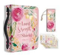 Hobbspring 1pc Roses Large Bible Cover 20.3x28.5x5.9cm PU Leather Bible Case with Bookmark Pink Flower Carrying Case for Women Men Christian Bible Note Books Carrying Accessories