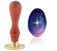 Hobbspring 1pc Satr Wax Seal Stamps 3D Oval Sealing Wax Stamp Vintage Seal Stamp 20x30mm Removable Brass Stamp Head with Wooden Handle for Wedding Envelopes Invitation Decor Back to School