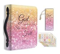 Hobbspring 1pc Sequins Large Bible Cover 20.3x28.5x5.9cm PU Leather Bible Case with Bookmark Pink Gold Glitter Bible Carrying Case for Women Men Christian Bible Note Books Carrying Accessories