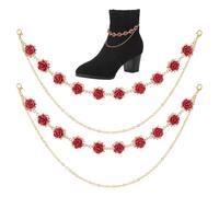 Hobbspring 1pc Shoe Charms Chains 27cm Rose Flower Double Layered Shoe Chain Red Decorative Shoes Chains with Lobster Claw Clasp for Women Sneaker Boots Sandal Casual Shoes Decoration