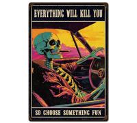 Hobbspring 1pc Skeleton Auto Racing Art Poster 20x30cm Vintage Metal Tin Sign Funny Garage Decoration Signs with 4 Pre-Drilled Holes for Cafes Office Bar Home Garage Wall Decor