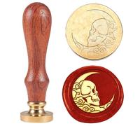 Hobbspring 1pc Skull with Moon Wax Seal Stamp Vintage Wax Sealing Stamps 25mm Removable Brass Head Stamp with Wooden Handle for Envelopes Wedding Embellishment Bottle Decoration Back to School