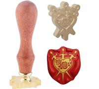 Hobbspring 1pc Sword Heart Wax Sealing Stamp Vintage Rose Wax Seal Stamp 25mm Removable Brass Head Stamp with Wooden Handle for Envelopes Invitation Card Gift Decor Back to School