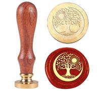 Hobbspring 1pc Tree of Life Wax Seal Stamp Vintage Moon Sealing Wax Stamp Gift for Christmas 30mm Removable Brass Stamp Head with Wooden Handle for Envelopes Invitations Wedding Decoration