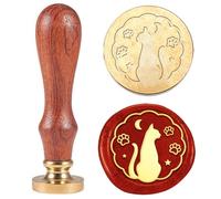 Hobbspring 1pc Vintage Cat Wax Seal Stamp Cat with Cat Paw Sealing Wax Stamp 25mm Removable Brass Stamp Head with Wooden Handle for Envelopes Invitations Wedding Embellishment Decor Back to School