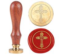 Hobbspring 1pc Vintage Cross Sealing Wax Stamps Cross Mystical Element Wax Seal Stamp 25mm Removable Brass Head Stamp with Wooden Handle for Envelope Wedding Invitations Packing