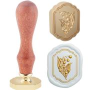 Hobbspring 1pc Vintage Flower Wax Seal Stamp 3D Lily of the Valley Sealing Wax Stamp Gift for Christmas 23.5x23.2mm Removable Brass Stamp Head with Wooden Handle for Envelopes Invitation Decor