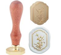 Hobbspring 1pc Vintage Flower Wax Seal Stamp 3D Orchid Sealing Wax Stamp Gift for Christmas 23.5x23.2mm Removable Brass Stamp Head with Wooden Handle for Envelopes Invitations Embellishment Decoration
