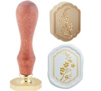 Hobbspring 1pc Vintage Flower Wax Seal Stamp 3D Plum Blossom Sealing Wax Stamp Gift for Christmas 23.5x23.2mm Removable Brass Stamp Head with Wooden Handle for Envelopes Invitation Embellishment Decor