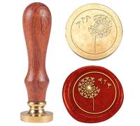 Hobbspring 1pc Vintage Flower Wax Seal Stamp Dandelion Sealing Wax Stamp 25mm Removable Brass Stamp Head with Wooden Handle for Envelope Invitation Card Gift Decoration Back to School