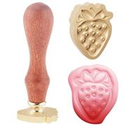 Hobbspring 1pc Vintage Fruit Wax Seal Stamps 3D Strawberry Sealing Wax Stamp 23.5x23.2mm Removable Brass Stamp Head with Wood Handle for Envelopes Invitation Wedding Embellishment Decor Back to School