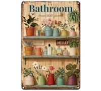 Hobbspring 1pc Vintage Metal Tin Sign 20x30cm Retro Bathroom Signs Rusty Look Flower Stand Bathroom Poster for Bars Cafe Pubs Restroom Living Room Bedroom Wall Decor