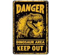 Hobbspring 1pc Vintage Metal Tin Sign 20x30cm Retro Dinosaur Signs Rusty Look Danger Dinosaur Area Bearded Poster for Home Living Room Coffee Shop Club Bar Wall Decor
