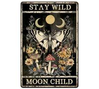 Hobbspring 1pc Vintage Metal Tin Sign 20x30cm Retro Iron Butterfly Flower Sign Rusty Look Stay Wild Moon Child Poster for Home Office Kitchen Farmhouse Cafe Garden Wall Decor