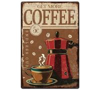 Hobbspring 1pc Vintage Metal Tin Sign 20x30cm Retro Iron Coffee and Coffee Pot Sign Rust Look Get More Coffee Endless Cup Tin Poster Cafe Bar Pub Home Office Kitchen Wall Decor