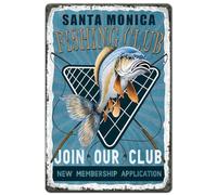 Hobbspring 1pc Vintage Metal Tin Sign 20x30cm Retro Iron Fishing Sign Rusty Look Join Our Club Finshing Tin Poster for Beach Lake House Den Man Cave Fishing Club Wall Decor