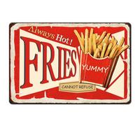 Hobbspring 1pc Vintage Metal Tin Sign 20x30cm Retro Iron French Fries Sign Rust Look Always Hot Yummy Fries Poster for Home Kitchen Restaurant Cafe Fast Food Shop Wall Decor