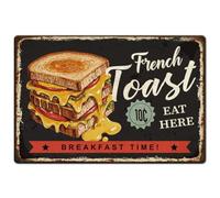 Hobbspring 1pc Vintage Metal Tin Sign 20x30cm Retro Iron French Toast Restaurant Sign Rust Look Breakfast Time Toast Poster for Kitchen Restaurant Cafe Fast Food Shop Wall Decor