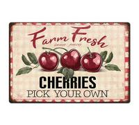 Hobbspring 1pc Vintage Metal Tin Sign 20x30cm Retro Iron Fruit Sign Rust Look Farm Fresh Sweet Juicy Cherries Poster for Farmhouse Country Market Kitchen Bar Fruit Vendor Home Decor